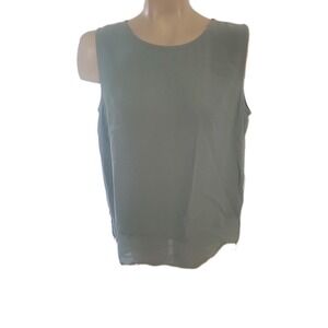 Eileen Fisher Blue Blouse L 100% Silk Sleeveless‎ Designer Luxury